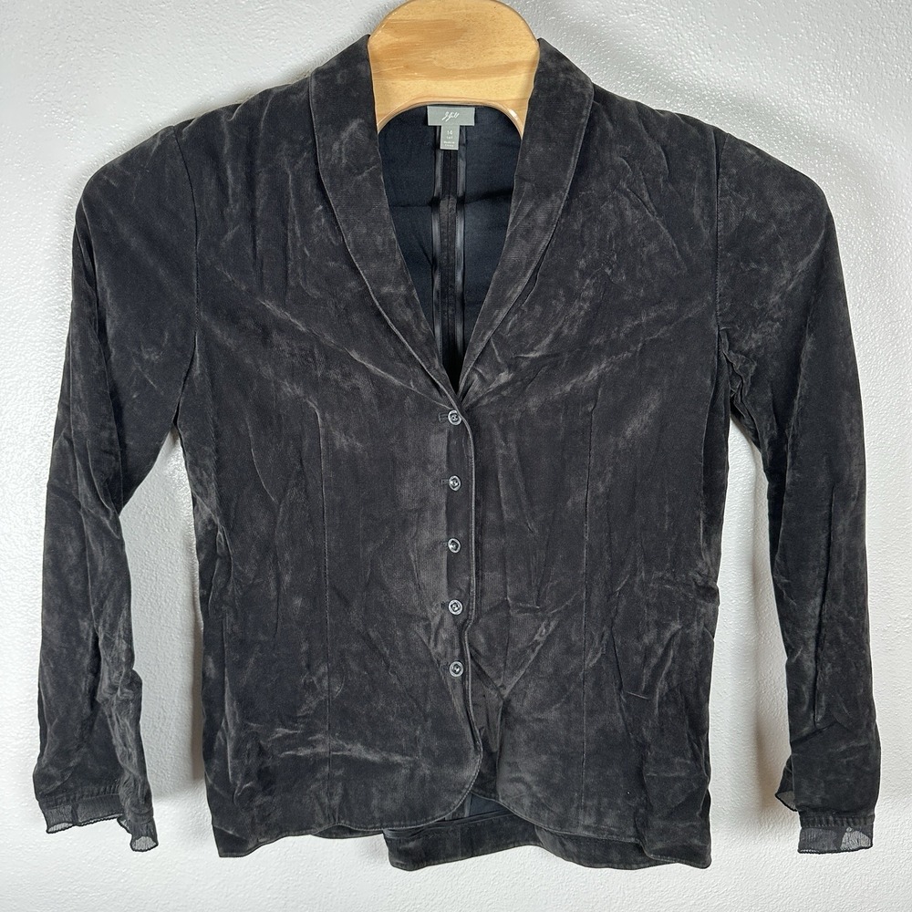 J‎ Jill Womens 14Tall Corduroy Shacket Button Collared Shirt Ruffle Cuff Black